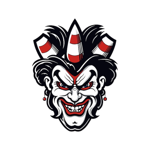 Expressive clown head hand drawn logo design illustration