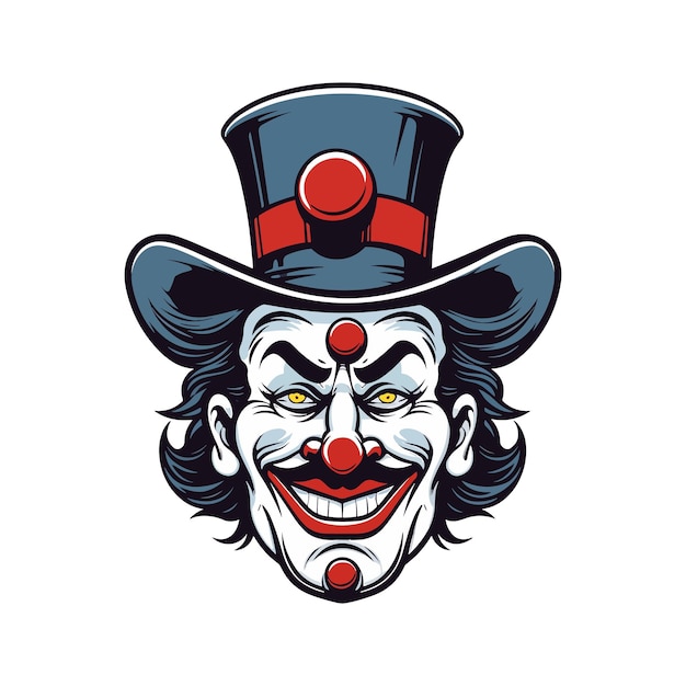 Vector expressive clown head logo design illustration capturing the whimsical charm and playful spirit