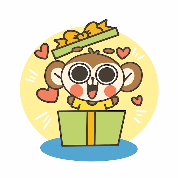 Vector expressive cute little monkey boy doodle  illustration