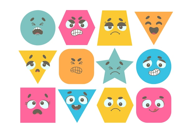 Expressive eyes and mouth smiling crying surprised character abstract Emoticons set comic Faces various Emotions Flat design Emoji faces emoticon smile feelings chat messenger cartoon emotes