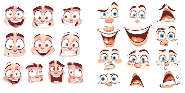 Vector expressive eyes and mouth smiling crying and surprised character face expressions