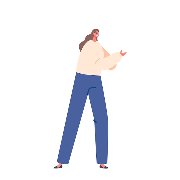 Vector expressive woman character gesturing with hands conveying emotions ideas or instructions through movements