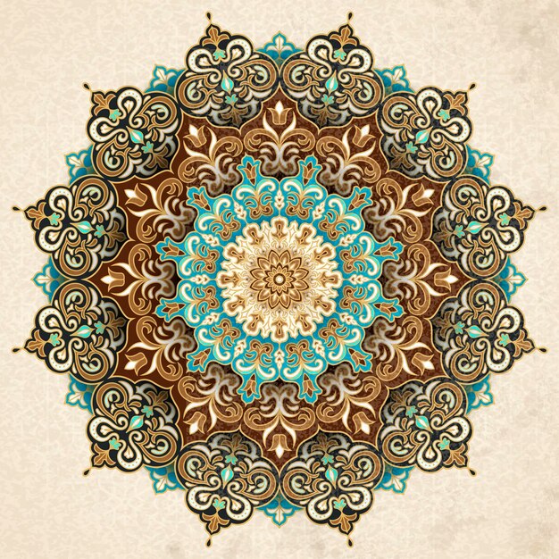 Exquisite arabesque pattern in brown and turquoise tone