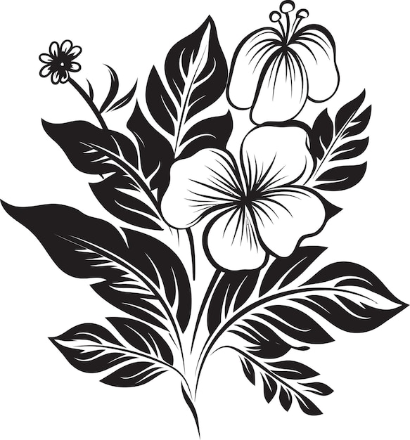 Exquisite Island Art Floral Design in Black Vector Botanical Paradise Black Logo with Tropical Flor