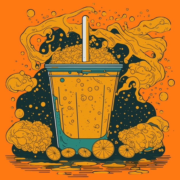 Exquisite orange juice details lost in bubble tea background tshirt design streetwear design