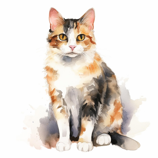Vector exquisite watercolor cat illustration on a white canvas