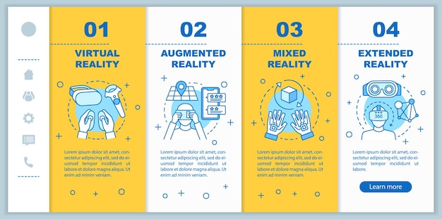 extended reality onboarding mobile web pages vector template virtual mixed augmented realities responsive smartphone website interface idea webpage walkthrough step screens color concept
