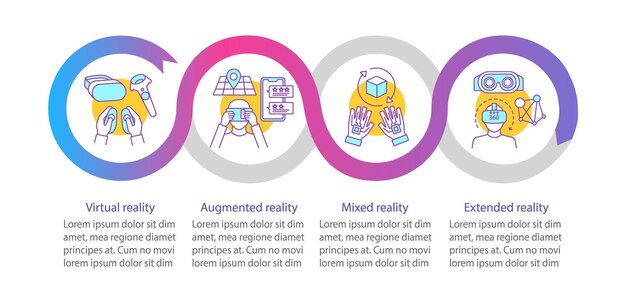 extended reality vector infographic template virtual mixed augmented realities data visualization with four steps and option process timeline chart workflow layout with icons