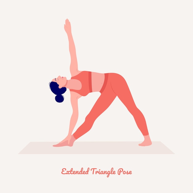 Extended Triangle Yoga pose Jonge vrouw die yoga-oefening beoefent