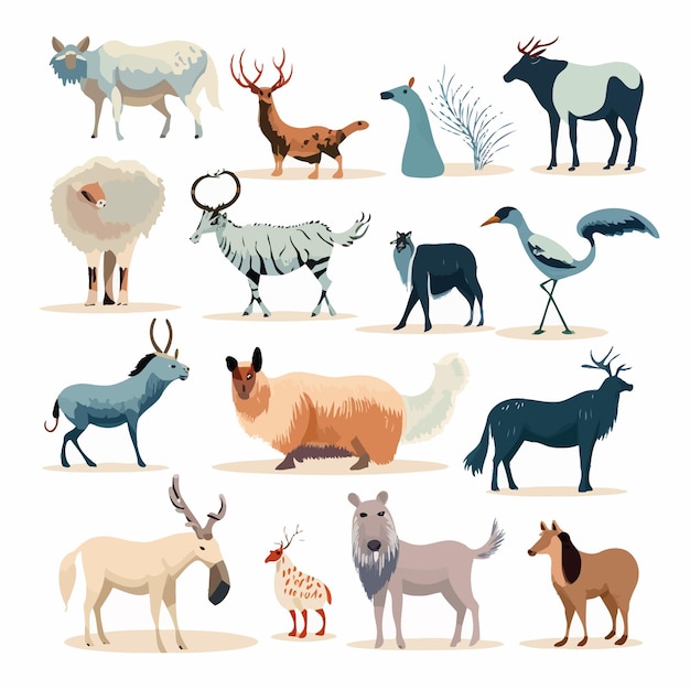 Vector extinct species wild mammal animals and birds