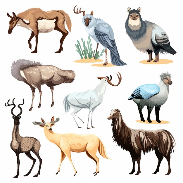 Vector extinct species wild mammal animals and birds