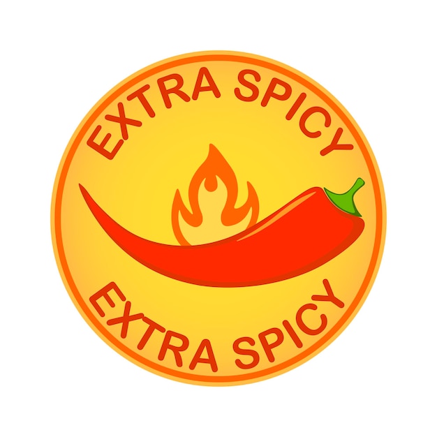 Vector extra spicy food label round sticker hot chili pepper icon