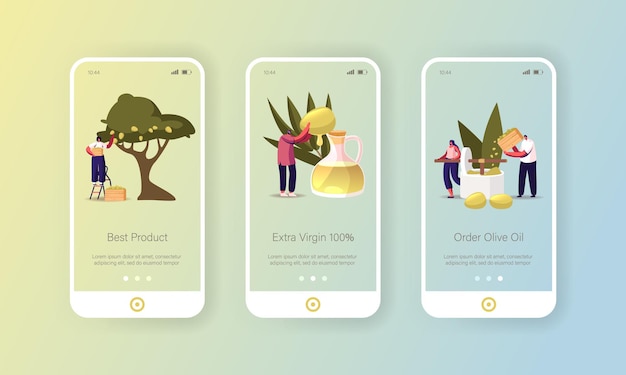 Extra Virgin Olive Oil Mobile App Page Onboard Screen Template