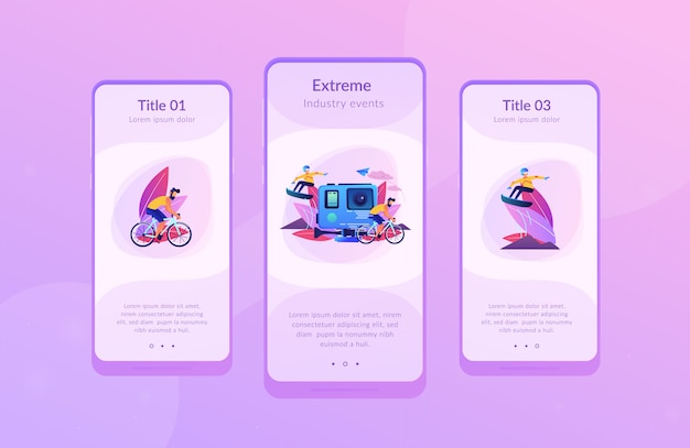 Extreem toerisme app interface sjabloon.