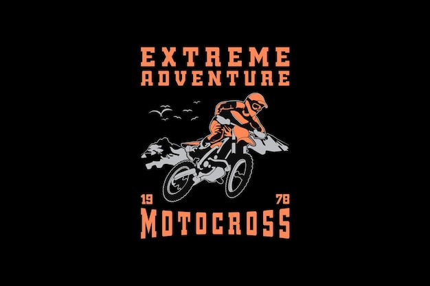 .extreme adventure motocross, design silhouette stile retrò