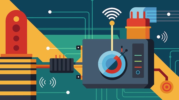 Vector an extreme closeup of a stateoftheart iiot sensor attached to a piece of equipment capturing data on