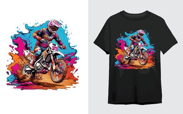 Vettore extreme dirt bike cartoon vector illustration biker t shirt design