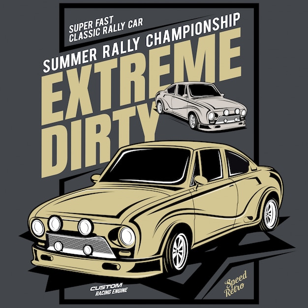 Экстремальный грязный, летний раллийный чемпионат, иллюстрация спортивного гоночного автомобиля