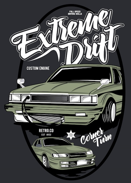 Vector extreme drift,  illustration of classic race car