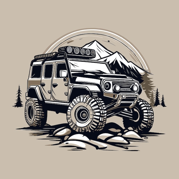 Vector extreme off-road jeep logo silhouet vector