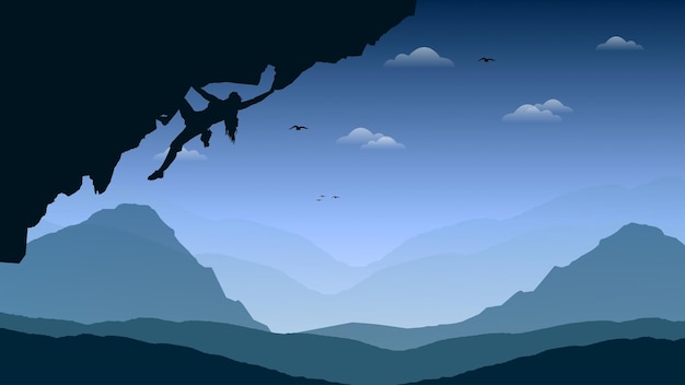 extreme rock climber background. climber on a cliff with mountains as a background. mountain climber