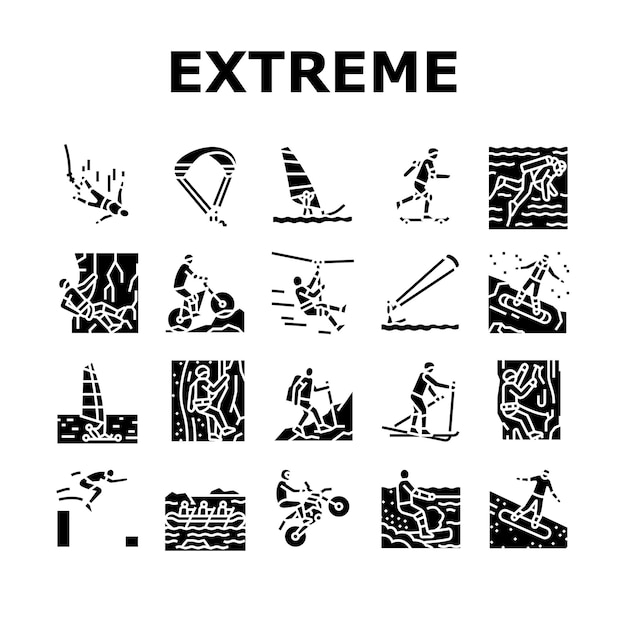 Extreme Sport Sportsman Activity Icons Set Vector