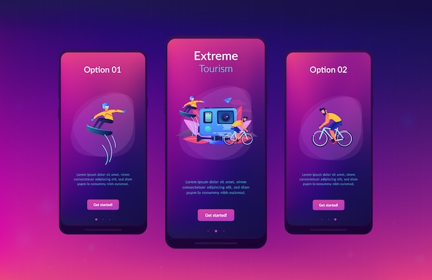 ベクトル 極端な観光アプリインターフェイステンプレート。