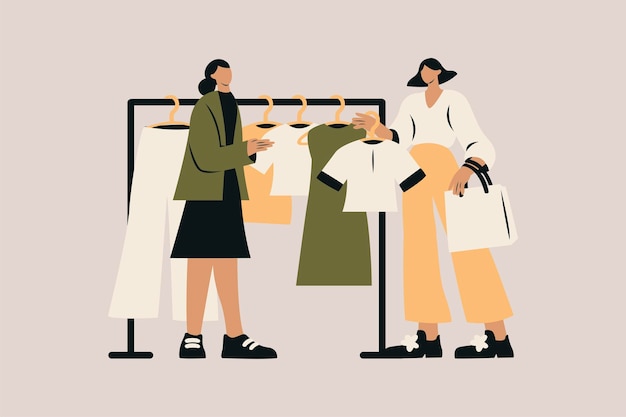 Vector extroverted woman shopping with her friend vector illustration