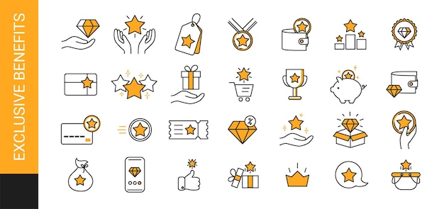 Exuclusive benefits line icon set vector illustration