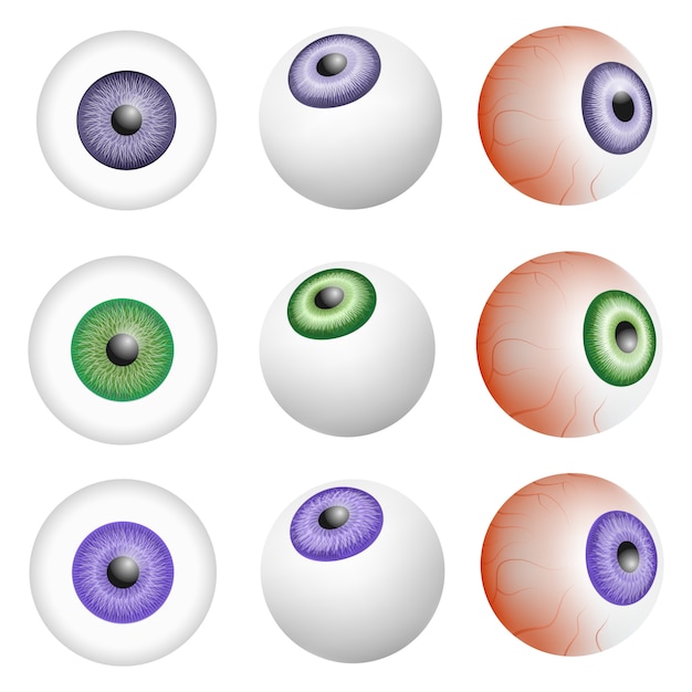 Vector eye ball anatomy mockup set. realistic illustration of 9 eye ball anatomy mockups for web