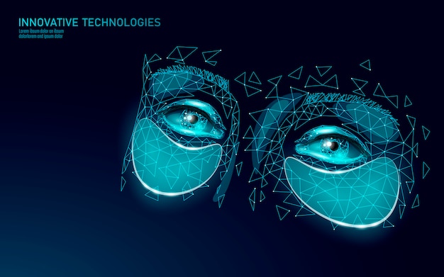 벡터 눈 미용 패치. 과학 화장품 광고 기술. 여자 얼굴 노화 방지 리프팅 수분 패치. 여성 스파 살롱 케어 스킨 트리트먼트 다크 서클 메이크업. 다각형 그림.