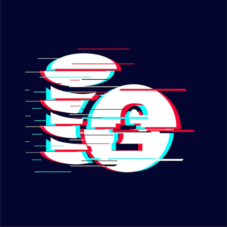 Vector eye catching glitched pound coins icon