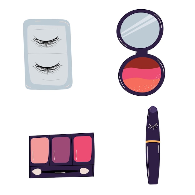 Eye cosmetics. false eyelashes, shadows, mascara. vector illustration of beauty