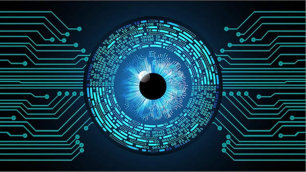 目のサイバー回路の将来の技術概念の背景デジタル背景の南京錠を閉じた