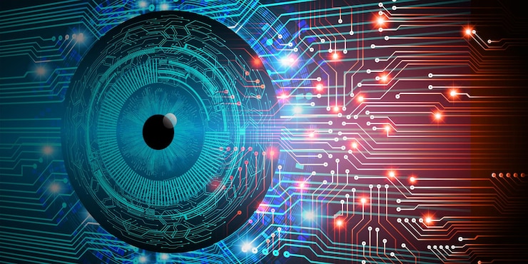 Vector eye cyber circuit future technology concept background