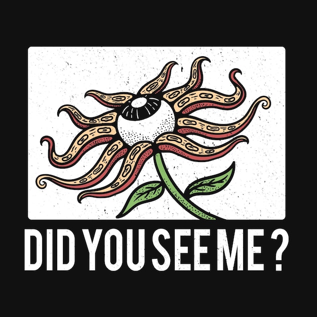 Illustrazione di disegno della maglietta del fiore dell'occhio con i petali del tentacolo