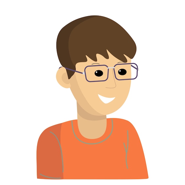 Occhiali da vista un ragazzo con un'espressione felice in occhiali acquisto di ottiche per migliorare la vista isolato su sfondo bianco illustrazione vettoriale piatta
