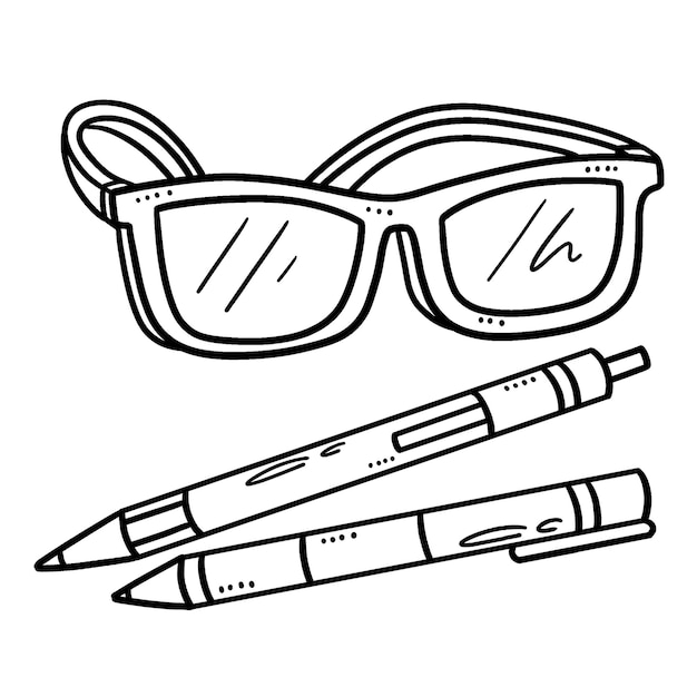 Очки и ручка изолированные раскраски страницы