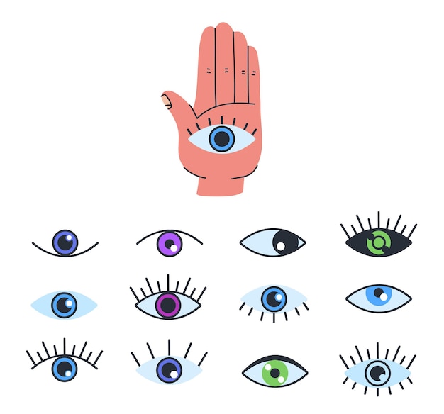 Eye greek hand doodle isolated set design graphic illustration