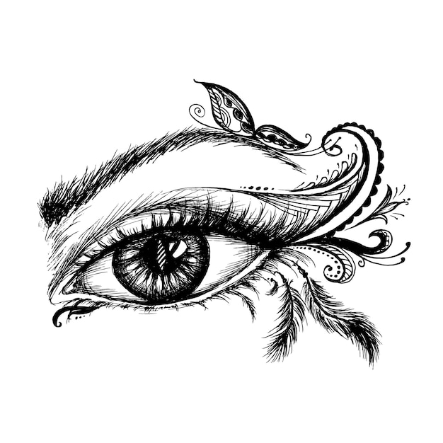 Vector eye hand drawn with doodle make up vector illustration on white background