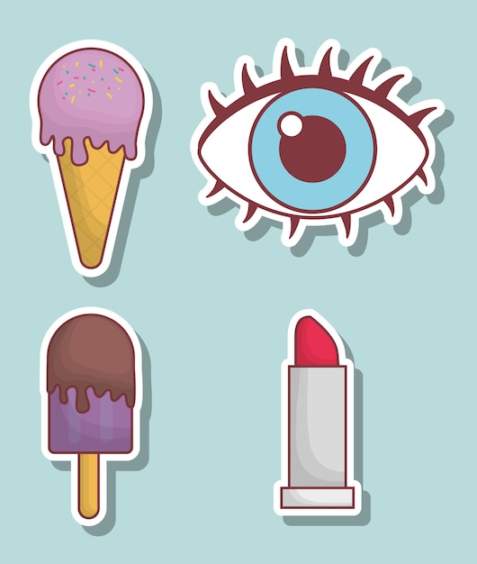 Eye ice creams and lipstick icon