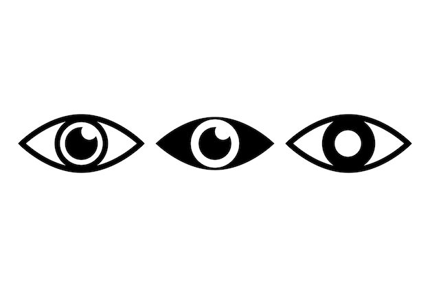 目のアイコンを設定します。視力のシンボル。網膜スキャンの目のアイコン。シンプルアイズコレクション