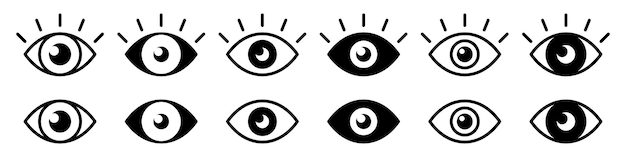 Eye icon set silhouette and linear style vector illustration