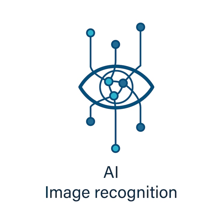 Vector eye icon with ai neural network inside