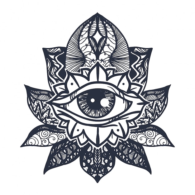 Vector eye on lotus flower tattoo