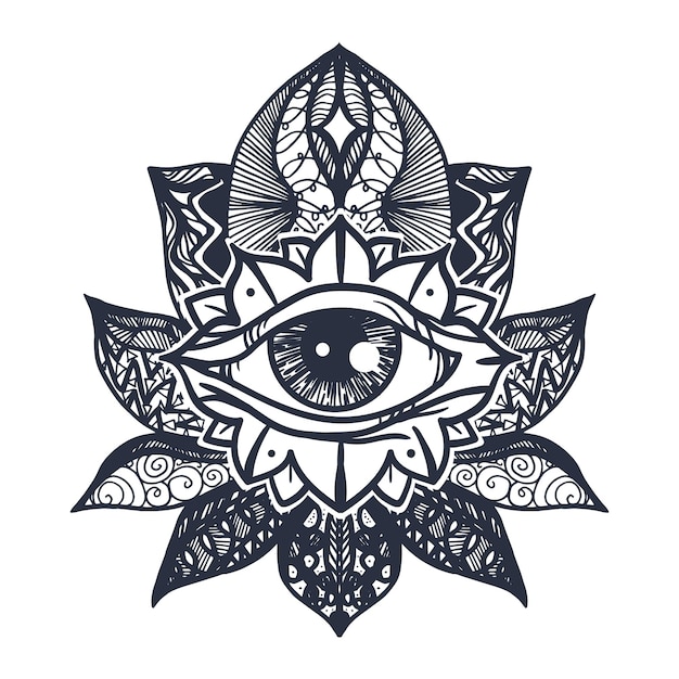 Vector eye on lotus tattoo