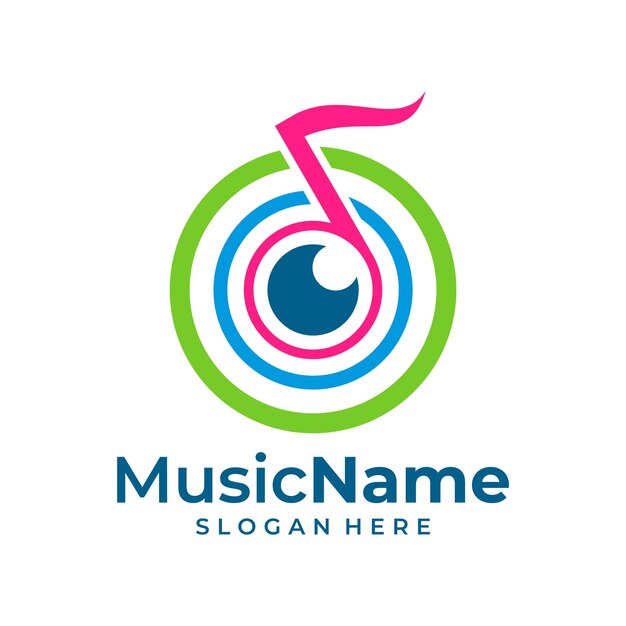 Modello di progettazione del logo dell'occhio della musica di vettore del logo della musica degli occhi