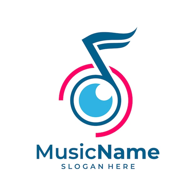 Modello di progettazione del logo dell'occhio della musica di vettore del logo della musica degli occhi