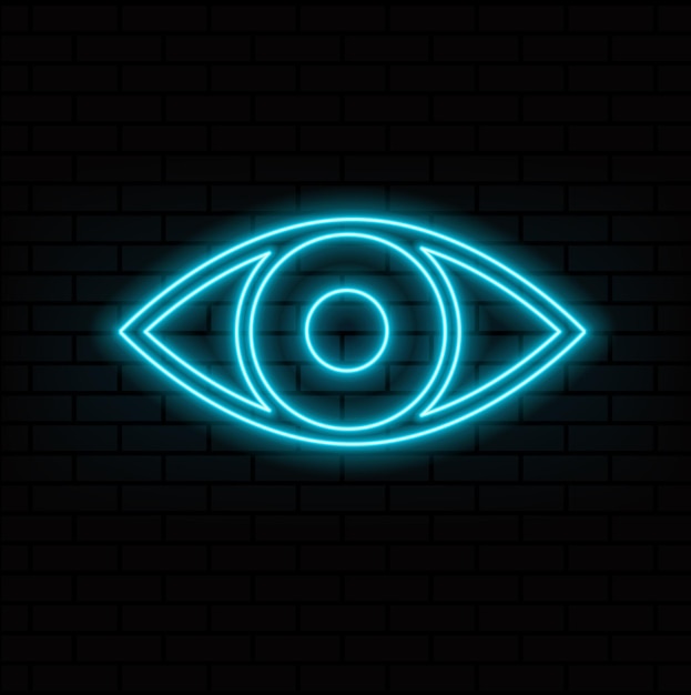 Eye Neon Sign Vector Illustration of Business Promotion (비즈니스 홍보의 네온 표지 터 일러스트레이션)