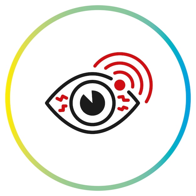 눈의 통증 아이콘, 눈의 상처, 눈의 질병, 색 배경의 선 상징 - 편집 가능한 스트로크 터 일러스트레이션 Eps10